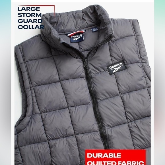 REEBOK MENS QUILTED, INSULATED WINTER PUFFER VEST SLEEVELESS GREY SIZE MEDIUM - Picture 8 of 11